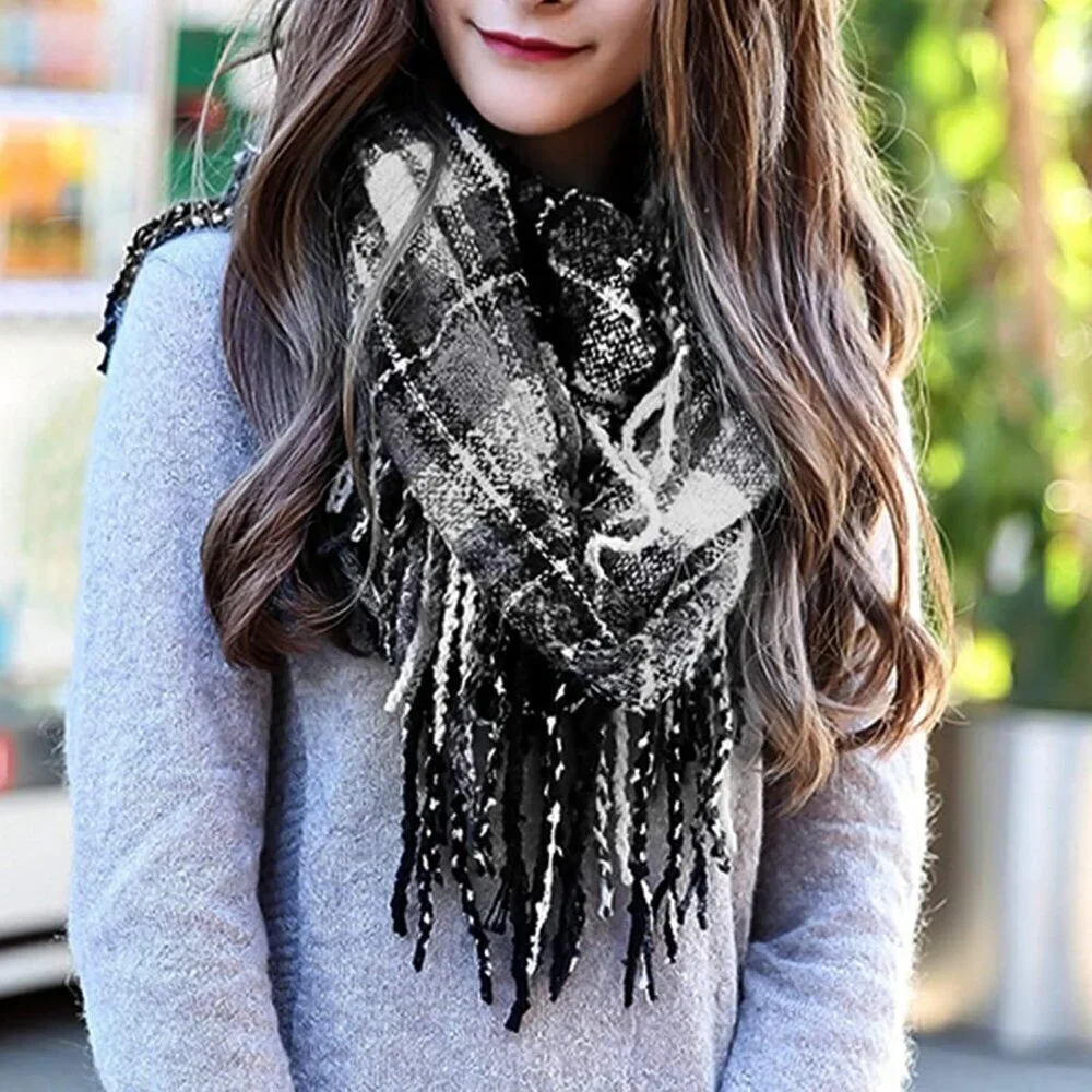 Women's  Ib-grey Scarf Winter Double-Layer Neck Warmer Knit Fleece Lined Circle